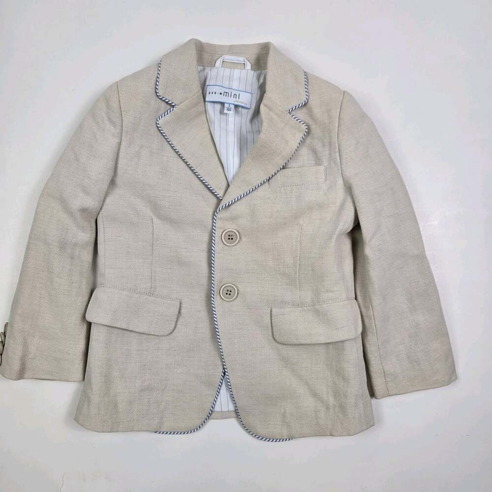 Simonetta Boy Linen Blazer Cream Lined Designer Toddler Jacket 3T Italy Wedding
